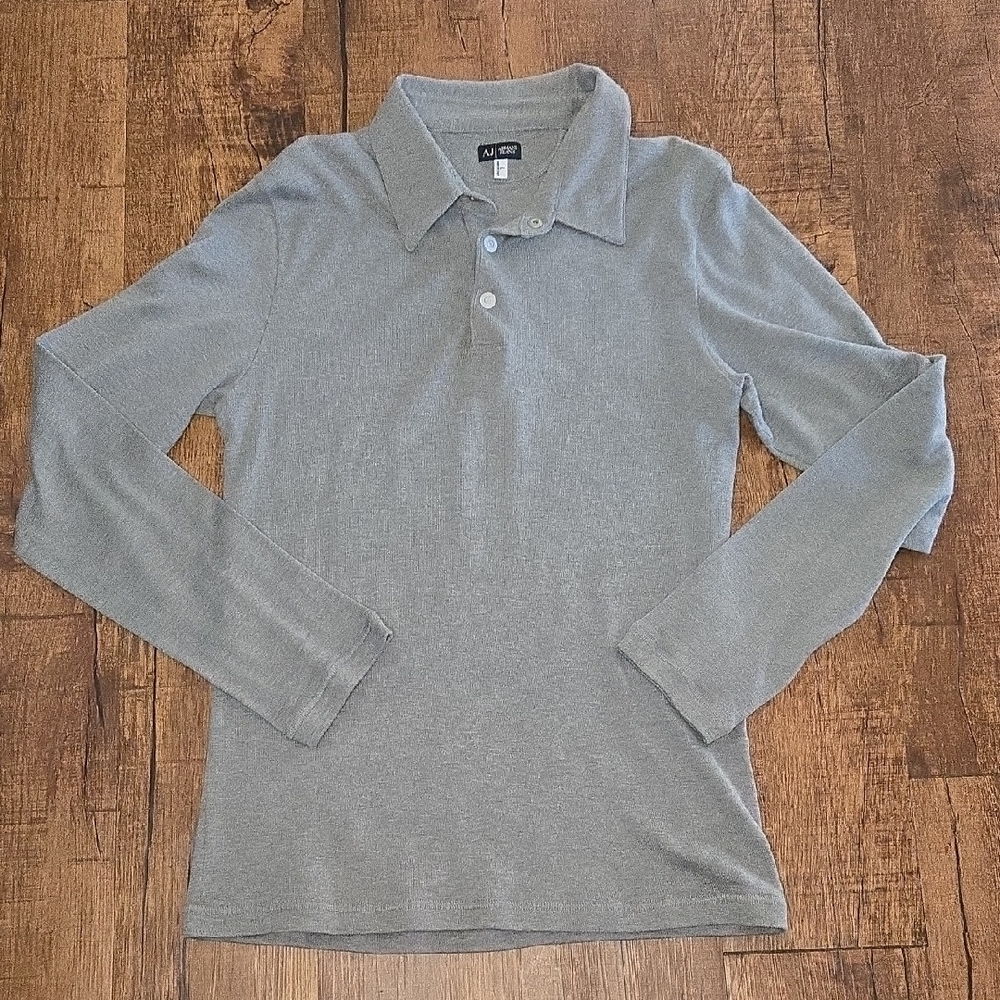 Armani Jeans Gray Long Sleeve Polo Shirt Minimal Designer Casual Classic Large